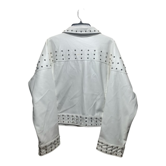 Glitzy Vegan White Leather Studded Women's Biker Jacket Sz 3XL - Picture 2 of 5